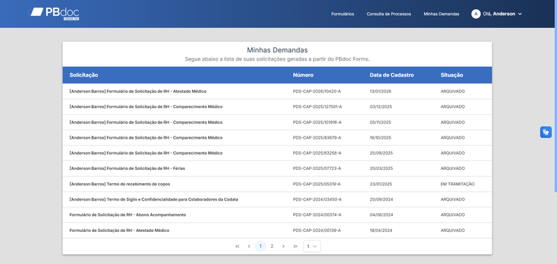 Consulta Pública de Processos - Minhas Demandas e Solicitações