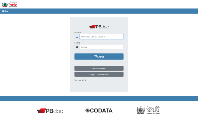 Tela de Login do PBdoc (Versão 1.4.2.0)