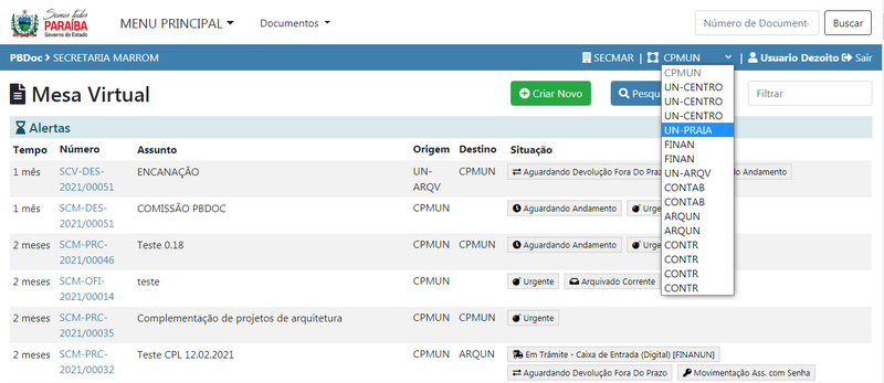 Mesa Virtual do PBdoc (Caixa de Entrada)