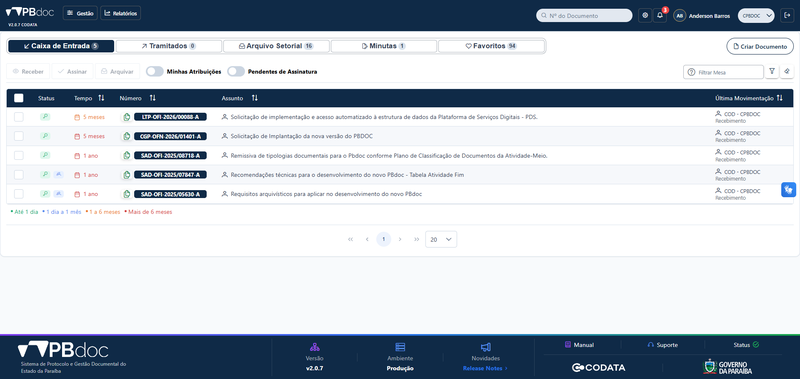 Novo PBdoc - Mesa Virtual e Caixa de Entrada